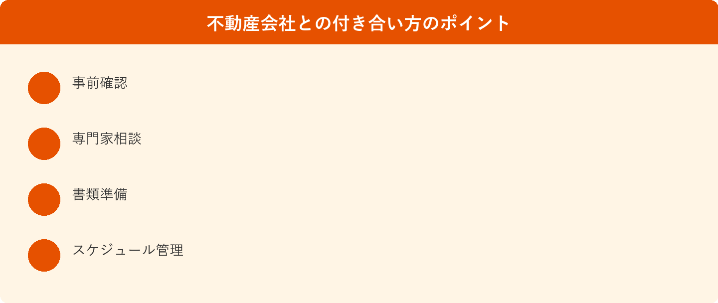 不動産会社との付き合い方のポイント: 事前確認、専門家相談、書類準備、スケジュール管理