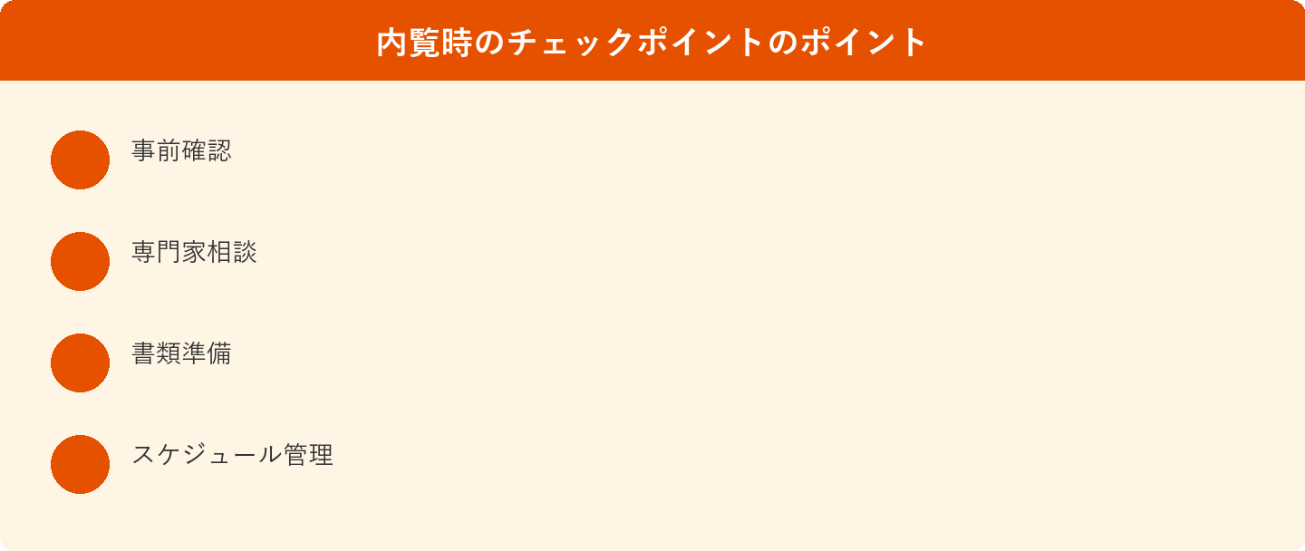 内覧時のチェックポイントのポイント: 事前確認、専門家相談、書類準備、スケジュール管理