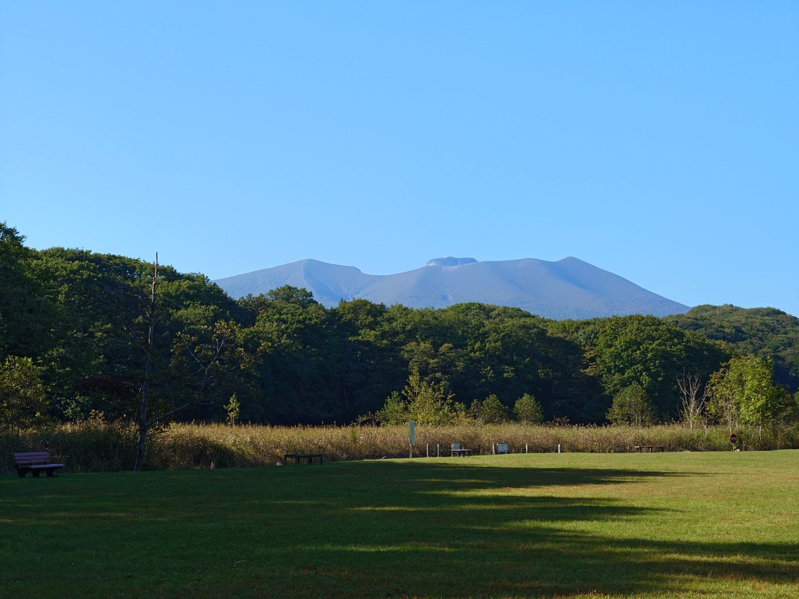 樽前の草地から見た樽前山